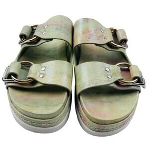 J/SLIDES Baha Leather Double-buckle Slide Sandals In Mint Ariel Women's Size 9